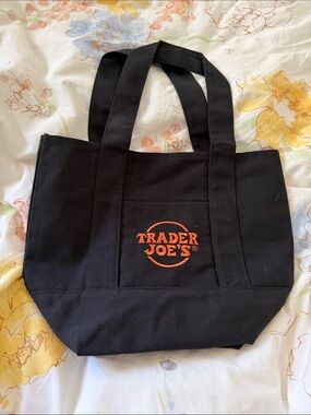 Trader Joe's Black Canvas Tote Bag with Orange Logo